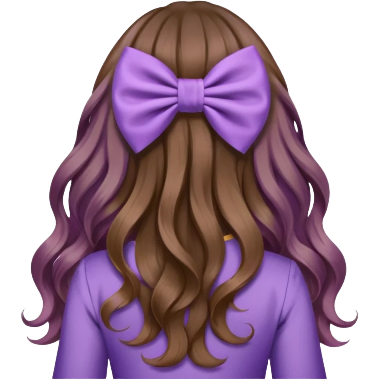 long wavy brown hair from behind with a medium lilac bow emoji