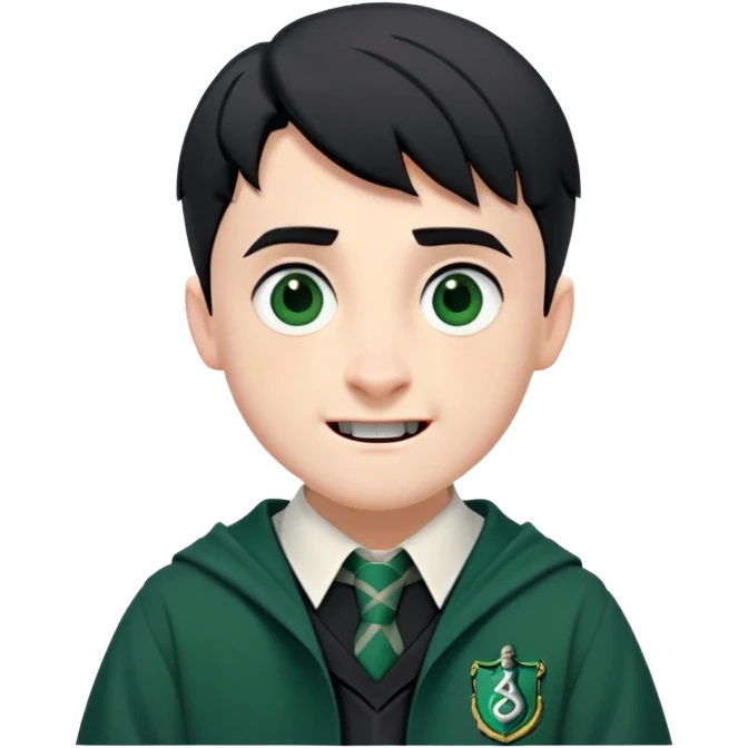 Jamie Yeates is Marcus Flint in harry potter, wear hogwarts slytherin uniform, short black hair, bulky face, often grimacing and showing teeth emoji