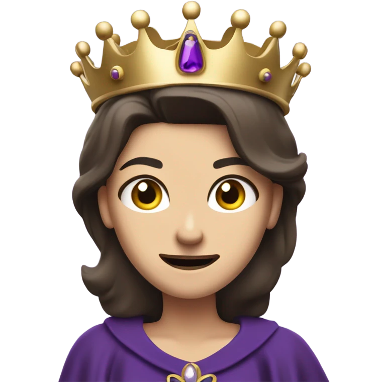 Caucasian long brunette woman wearing formal royal purple robes and a crown whose face shows anger and disgust to the man she adores  emoji