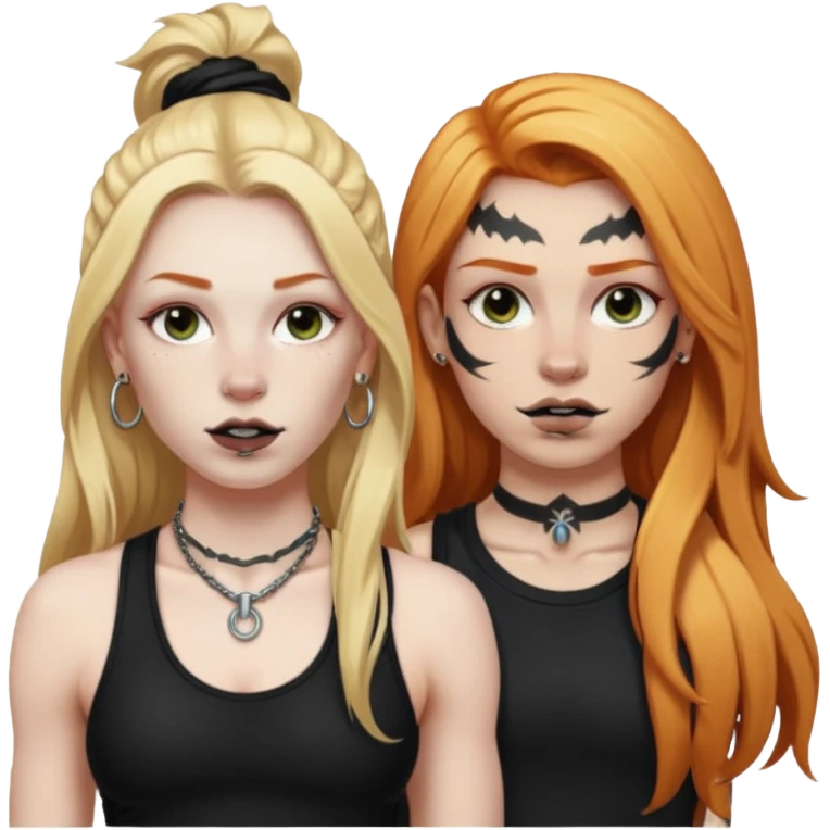 girl with long blonde hair, black tattoos and a septum piercing next to an athletic ginger girl and a septum piercing emoji