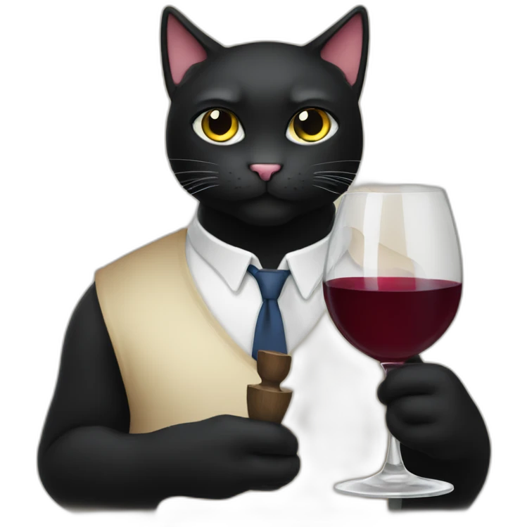 thick black cat holding a wine glass emoji