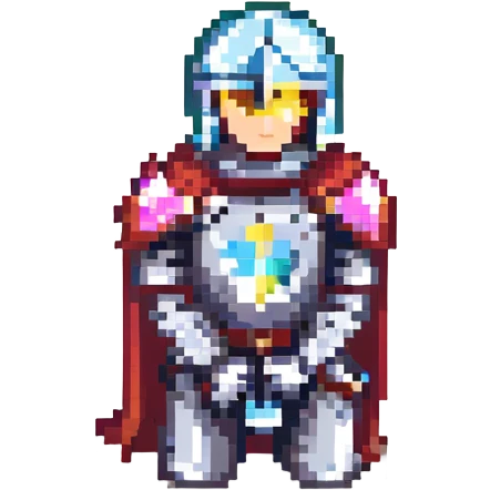 a knight kneeling with sparkles, pixel art style emoji