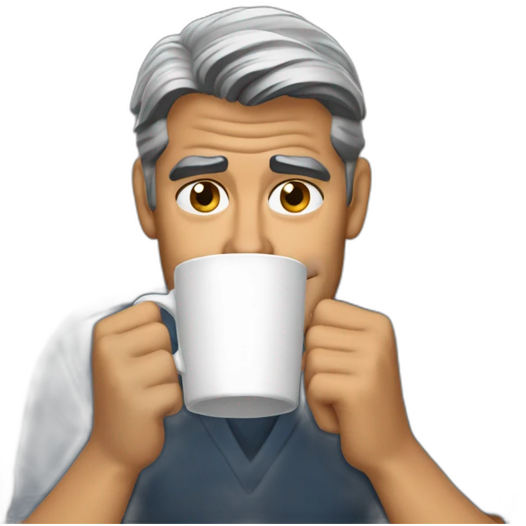 George Clooney crying with coffee emoji