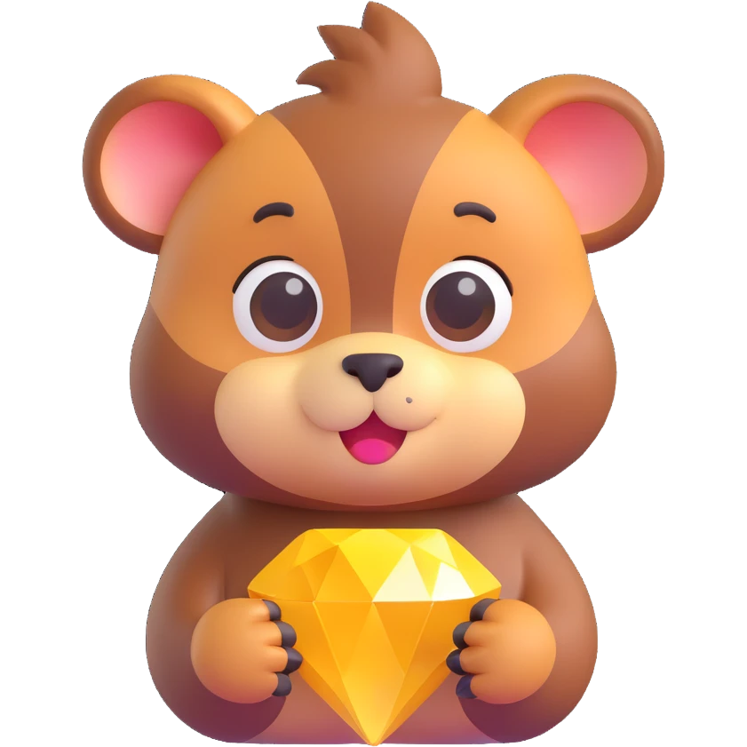 cute animal holding a diamond, 3D emoji style, friendly and smooth emoji