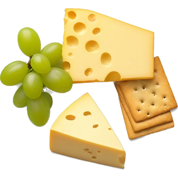 Cheese, crackers, and grapes on a plate  emoji