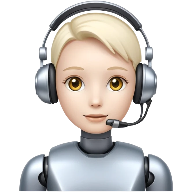 Robot customer support agent with headset and chat symbols emoji