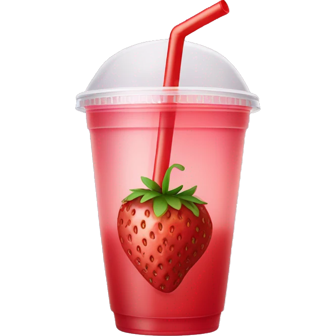 A strawberry drink with a straw in a plastic cup emoji