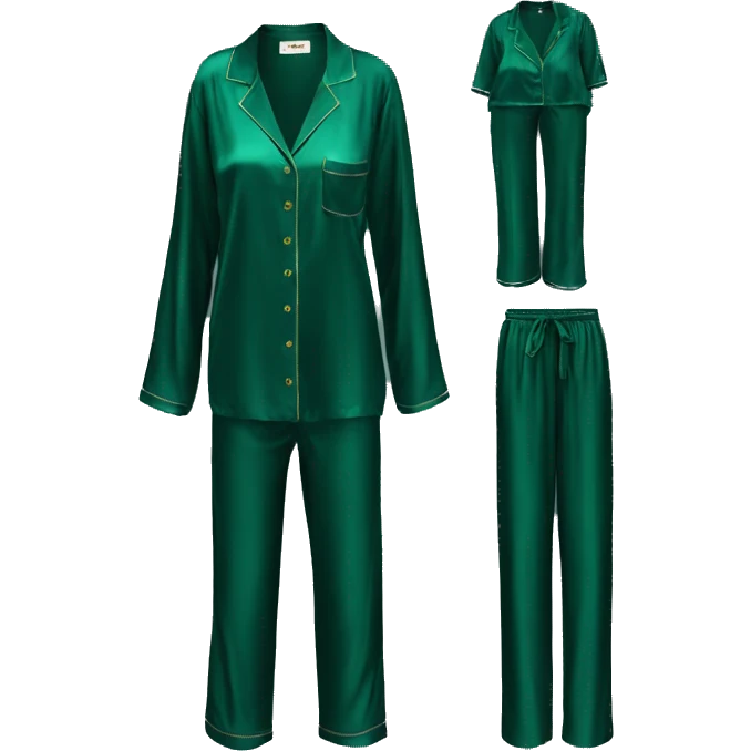 Dark green silk pyjamas set emoji