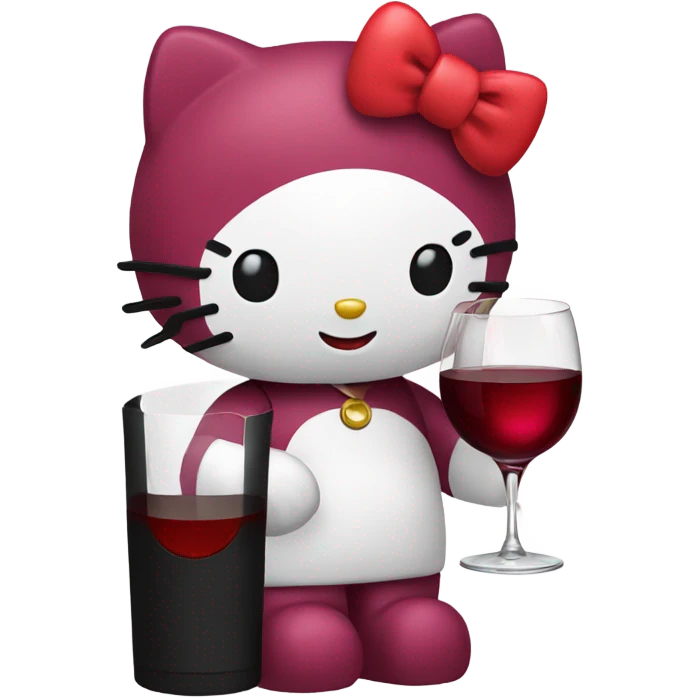 Hello Kitty drinking red wine emoji