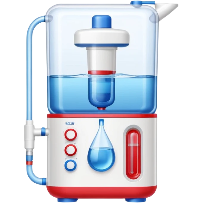 “Flat icon of a dual-temperature water purifier with red and blue nozzles, modern white body, clean vector style” emoji