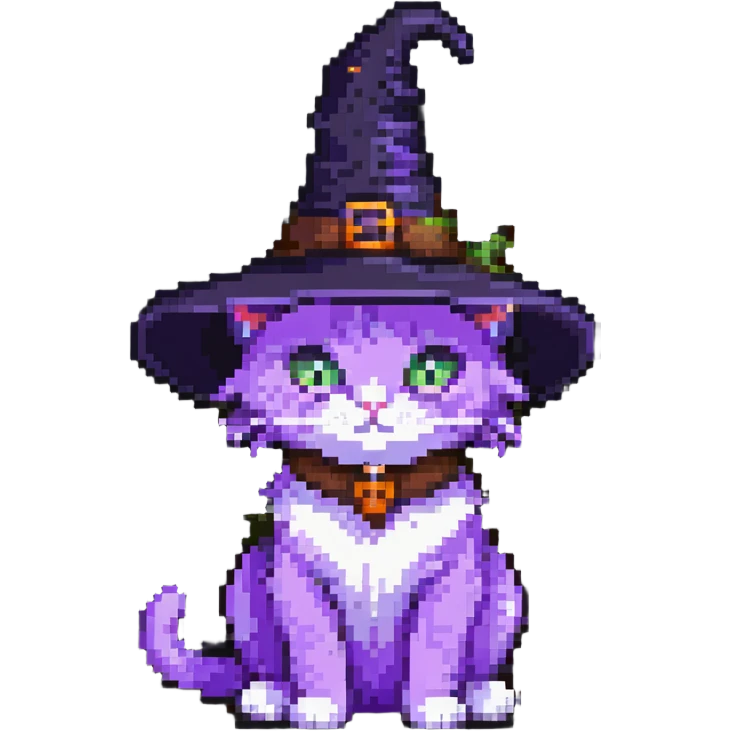 purple cat wearing a witch hat emoji