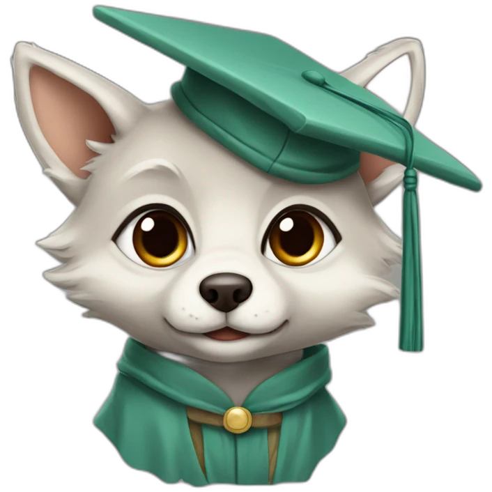 cuty wolf similar to baby yoda with a university mortarboard emoji