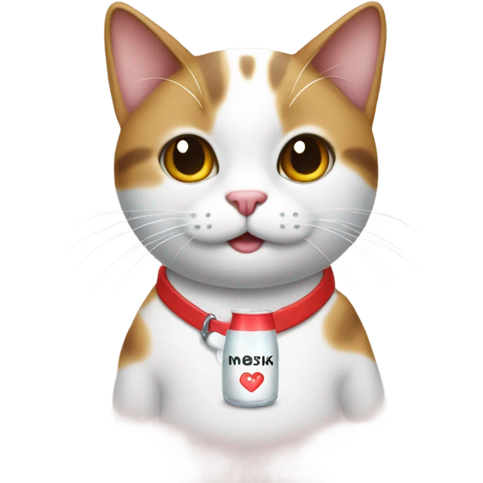 cute cat wearing a shirt that says "i love milk" emoji
