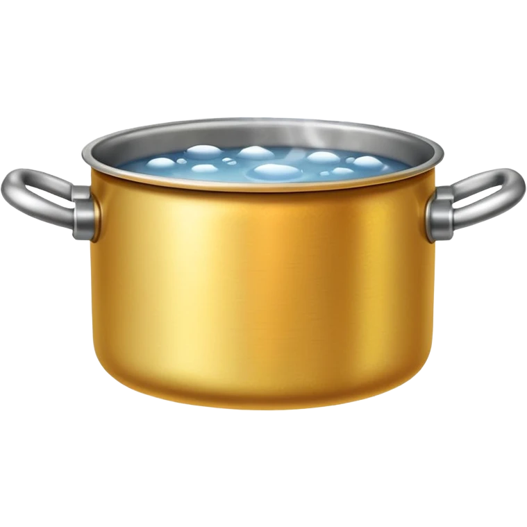 small metal pot filled with boiling water on a stove, visible hot steam and rising bubbles, realistic heat effect, shiny pot surface, bright lighting, clean white background emoji