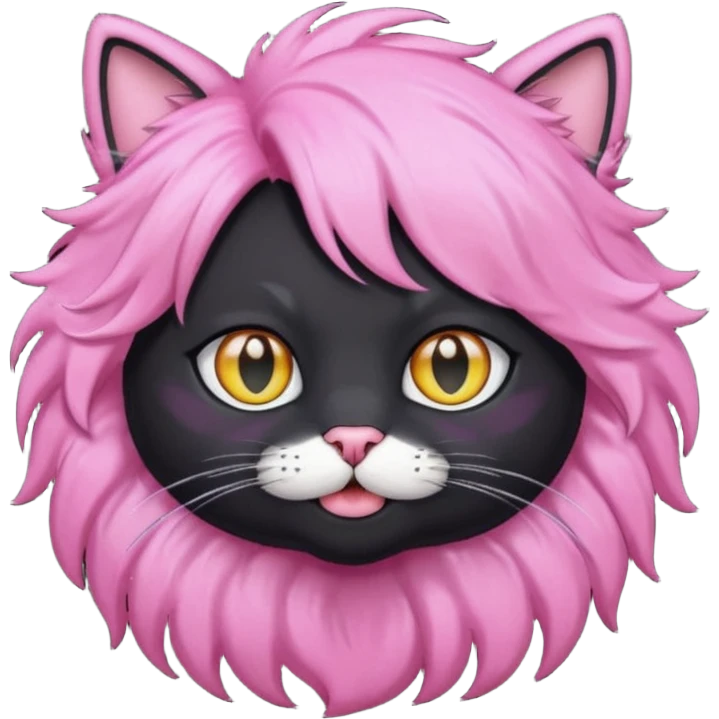 Black cat wearing a male pink hair wig emoji