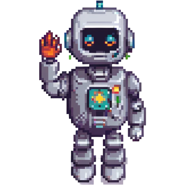 a robot saluting, pixel art style, retro video game look emoji