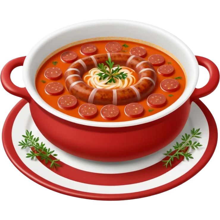 emoji of Rougail saucisse meal. Typical Reunion island meal. Sliced sausage in tomato reduced soup with thym  emoji