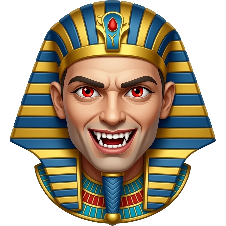 male Egypt Vampire with visible very big fangs, red eyes emoji