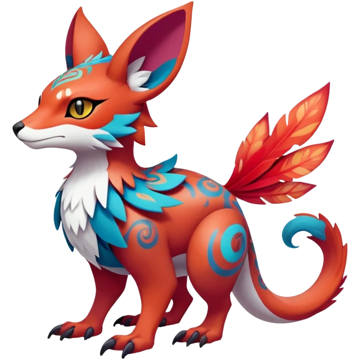 cool exotic Falvie-Fionbri-fantasy-creature-Fakémon-Pokémon, full body, with markings emoji