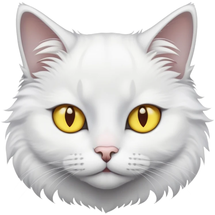 White cat with yellow eyes and a little grey fear at its head emoji