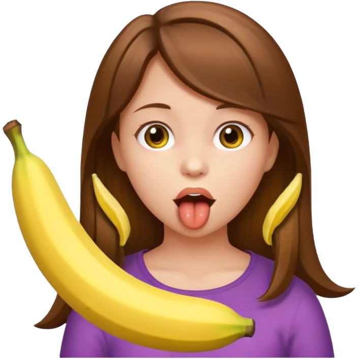 Brown hair Girl with banana in her mouth emoji