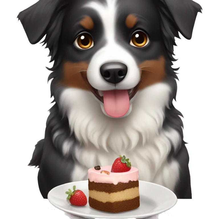 Small black australian shepherd dog eating dessert  emoji