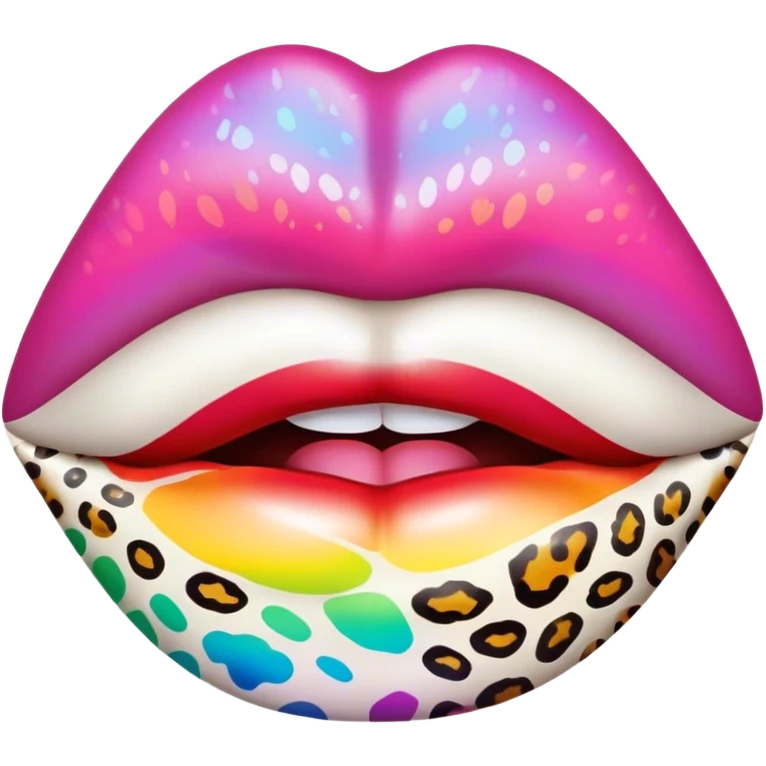 Lush kissable lips with rainbow colored leopard print emoji
