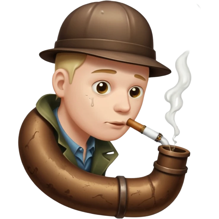 White guy smoking a sewer pipe with brown liquid overflowing and dripping down the side emoji