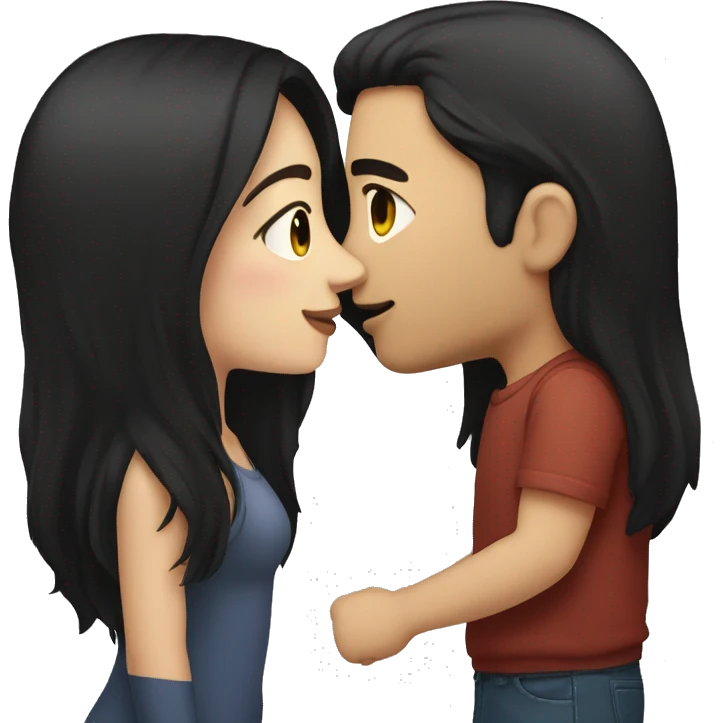 guy with brown hair kissing a girl with long black hair emoji