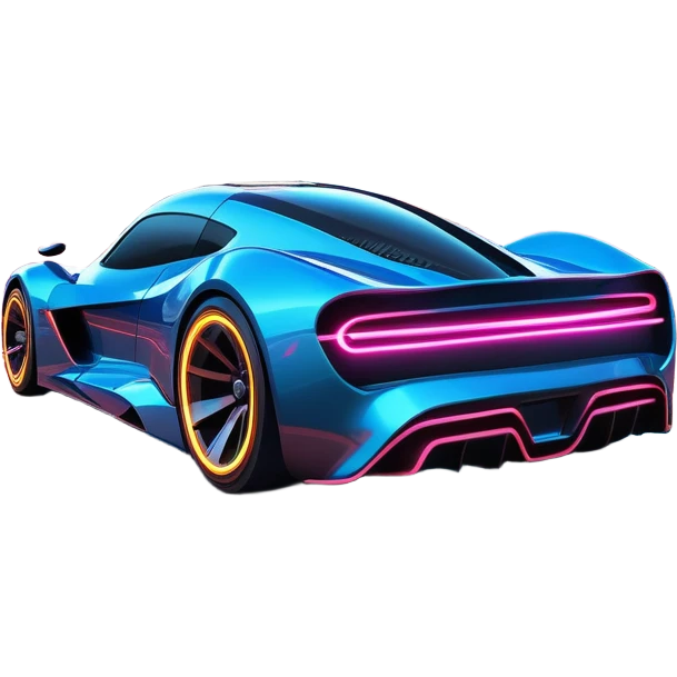 An icon showing a sleek car speeding through a neon-lit cityscape, inspired by Need for Speed. The design features dynamic motion lines, glowing tires, and a vibrant city backdrop with skyscrapers and lights. The rush of high-speed racing is highlighted. Transparent background. emoji