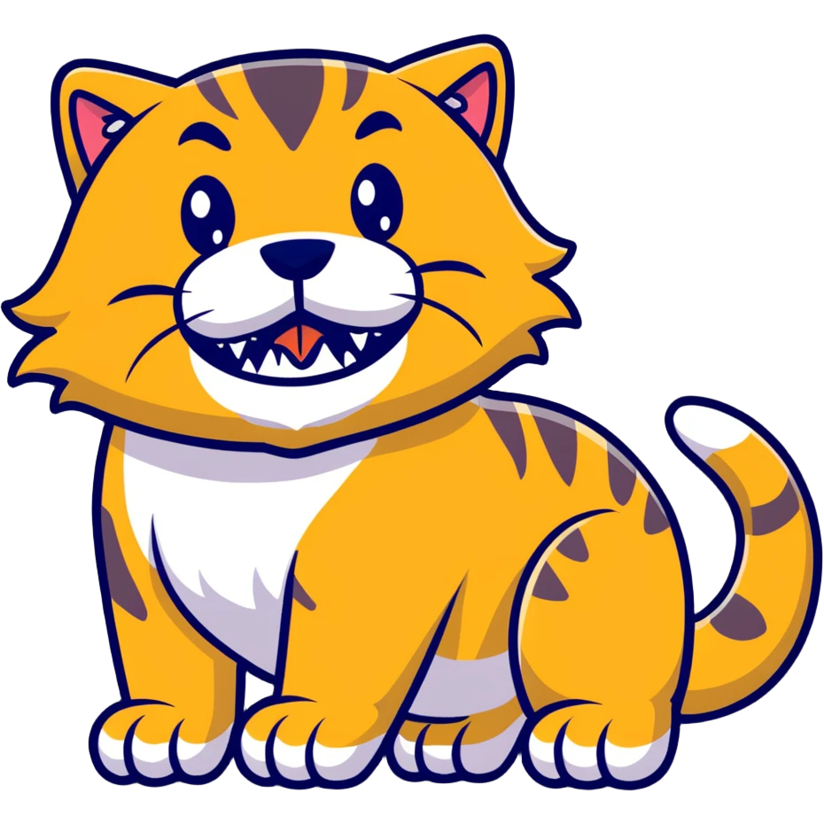 saber-toothed cat with enormous tusks four times longer than its head, extremely exaggerated canine teeth that extend far past its body emoji