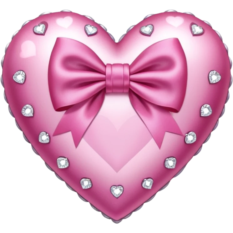 jeweled heart with a pink bow and heart pattern on the bow emoji