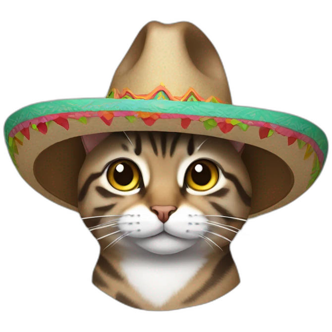 brown gray tabby cat wearing a sombrero emoji