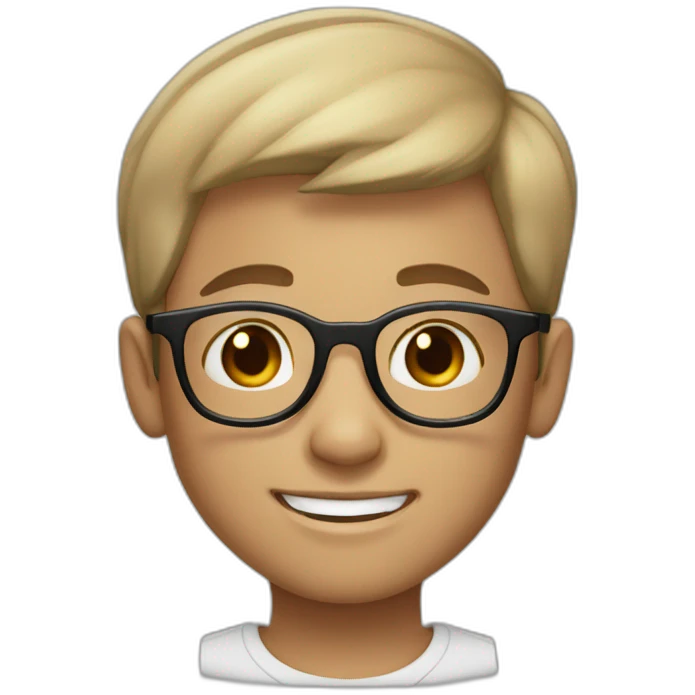 A smiling boy with short hair and light skin wearing black-rimmed round glasses emoji