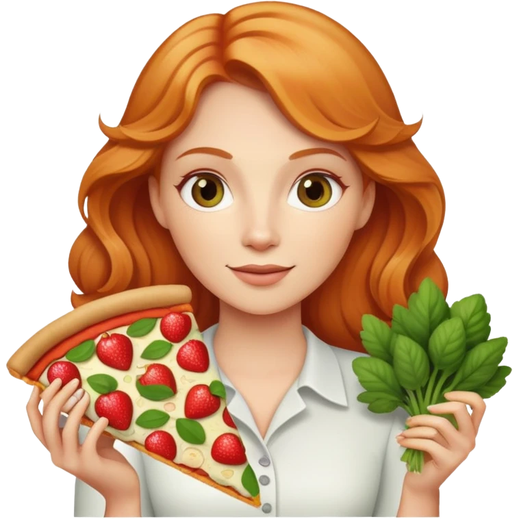 Strawberry blonde woman holding veggie pizza  emoji