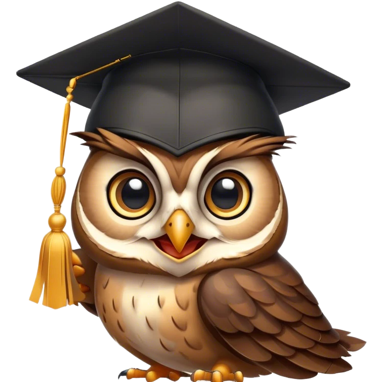 Owl smiling with graduation hat and diploma in claws emoji