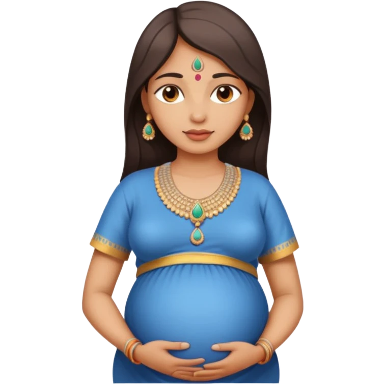 pregnant Indian woman, standing, bindi, peaceful look emoji