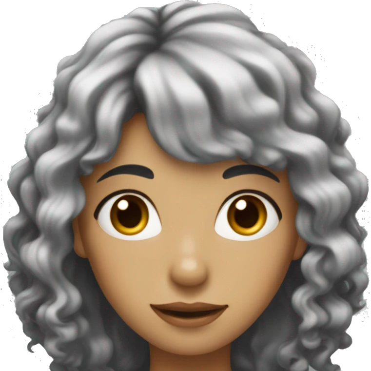 woman with long black curly hair and bangs  emoji