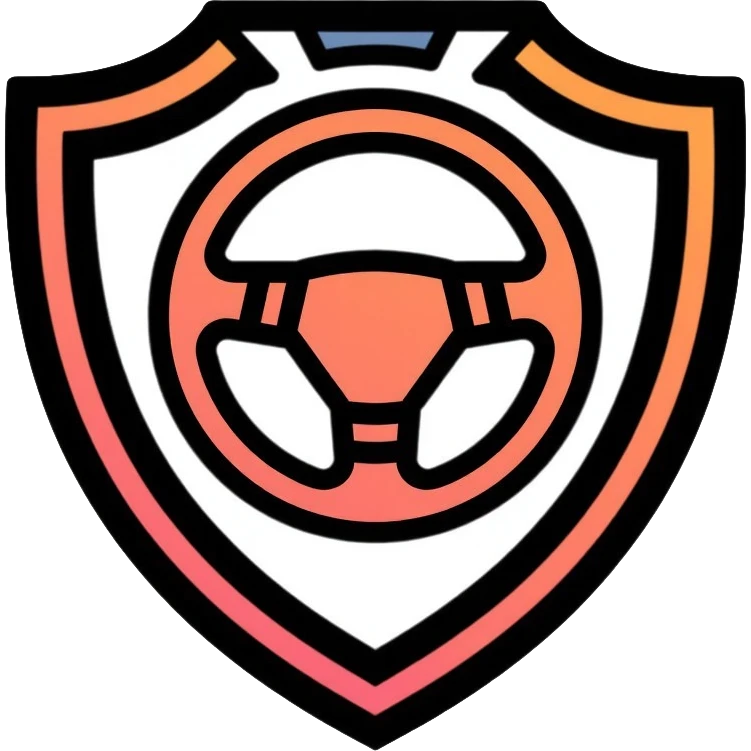 a steering wheel inside of a shield representing safe driving emoji