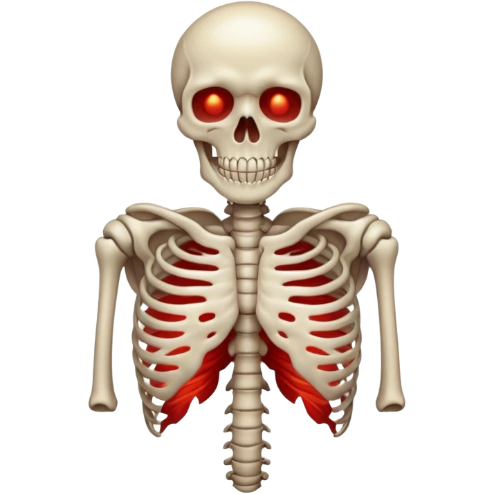 Minimalist emoji-style sticker of a ribcage x-ray with a curled-up demon inside, lines in faint white on black background, subtle red eye glow



 emoji