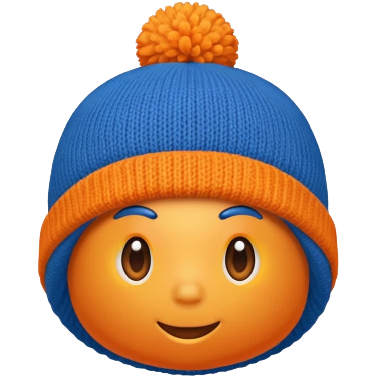 a blue beanie with an orange rim, and an orange puff dot at the top emoji