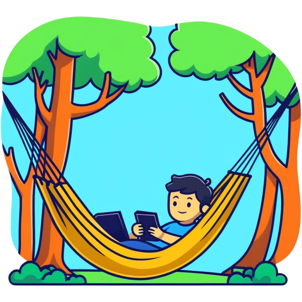 person in hammock under trees feeling a pleasurable gentle breeze emoji