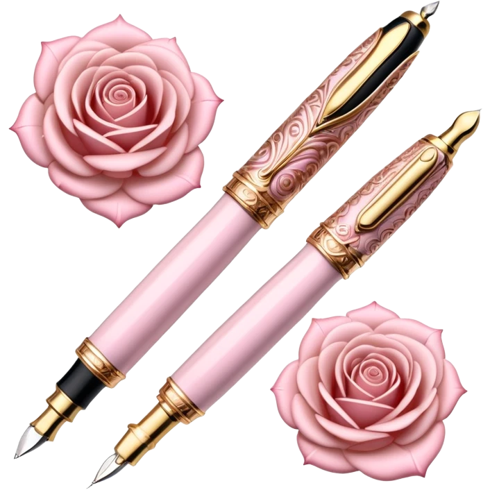 Romantic rose gold and gold and pink fountain pen emoji