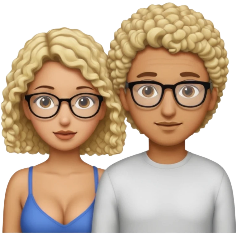 An arab guy with short curly hair and eyeglasses is fucking a blonde girl with tanned skin and big tits and ass emoji