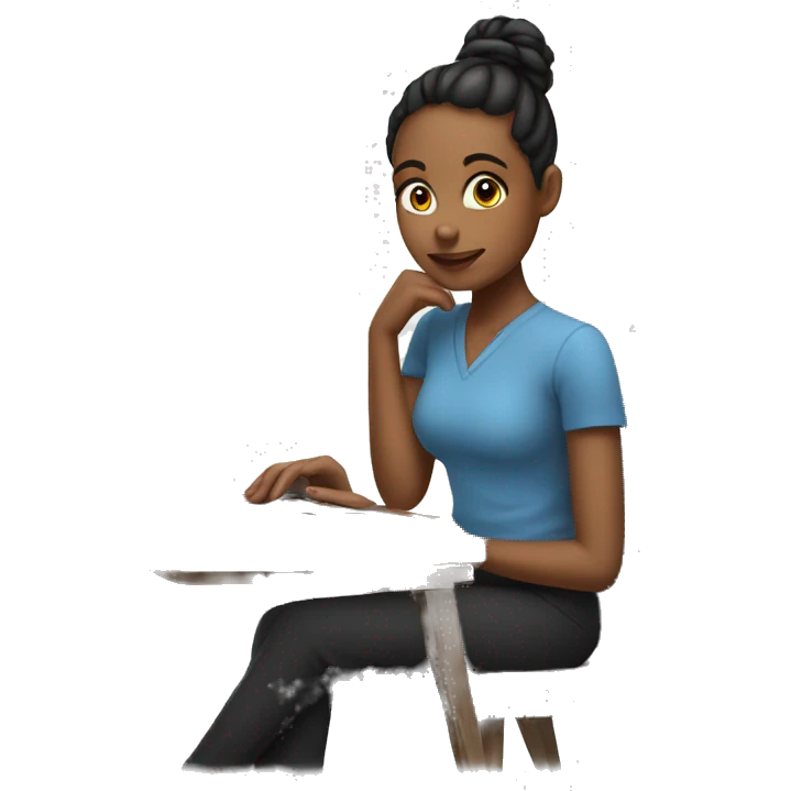 beautiful girl sitting on a chair and working on a laptop emoji