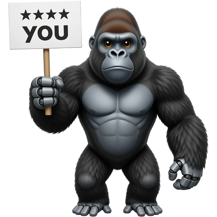 Robot gorilla holding f*** you sign emoji