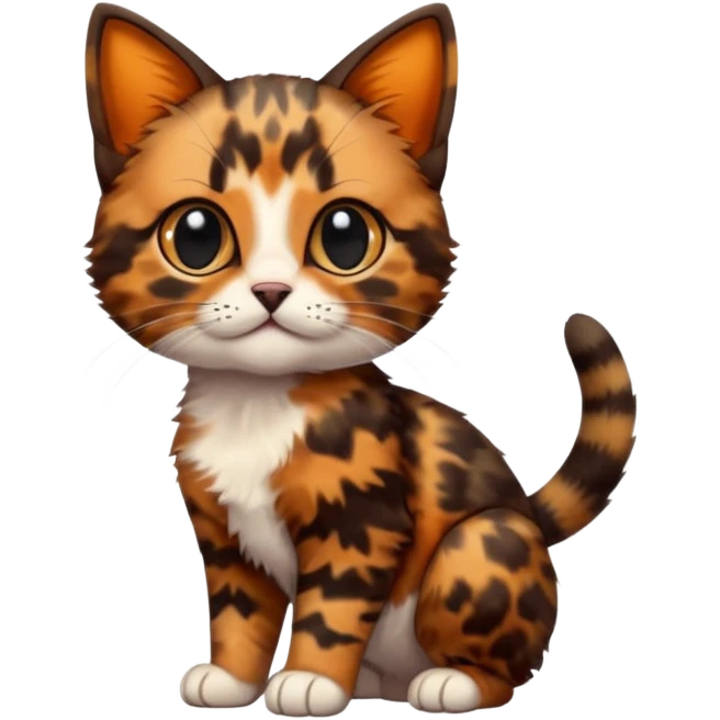 A high-resolution photo-realistic digital illustration of a brown multicoloured  tortoiseshell cat kitten, chest upward (no white) emoji