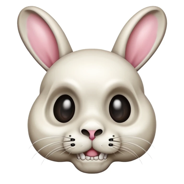 Give me an emoji of a cross eyed bunny that is combined with a 💀 that is also stressed out and overweight emoji