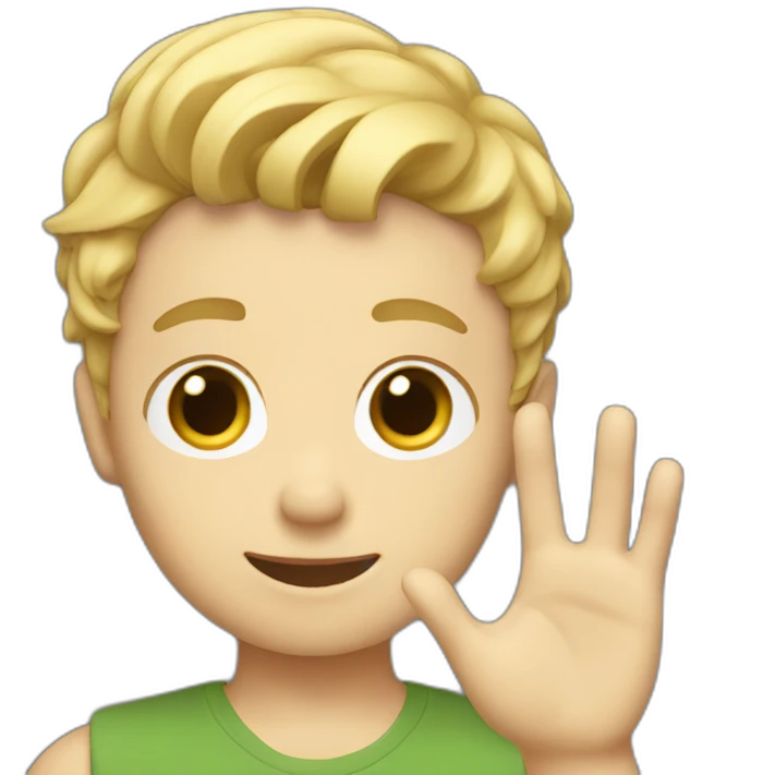 Blonde boy with medium short hair waving hi to the camera emoji