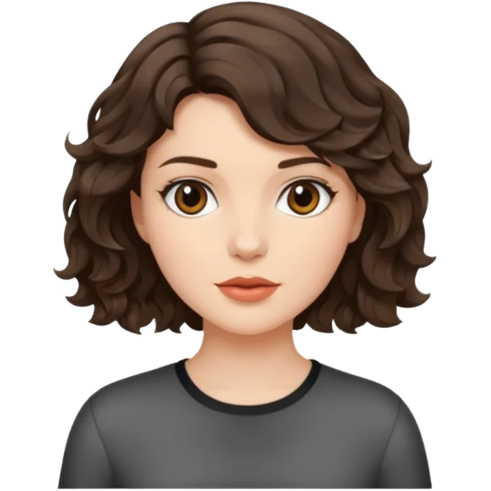 mulher, morena, cabelo ondulado e curto, rock. emoji